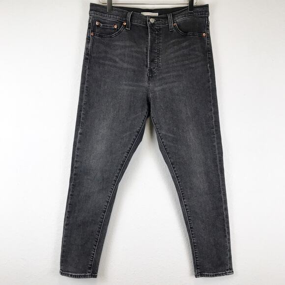 Levi's Wedgie Skinny Faded Black High Rise Button Fly Crop Denim Jeans Size 32 - Picture 1 of 14
